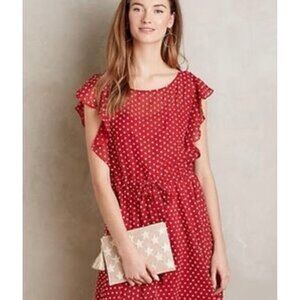 Anthropologie Eva Franco 4 6 Fluttered Conchita Dress Red Drawstring Polka Dot